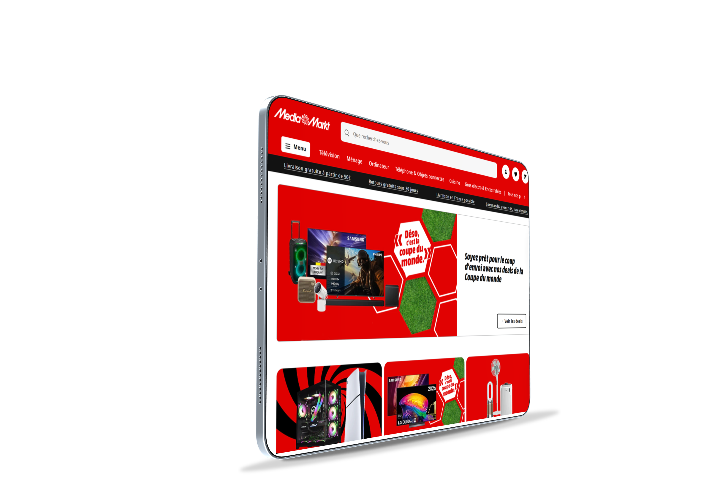 MediaMarkt-Saturn — Tablet mit französischer Startseite (vorne)